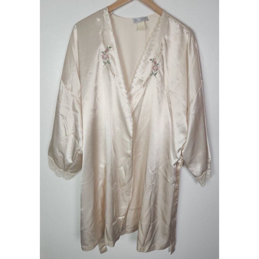 Vtg. Women's Sz. L Val Mode Lingerie Satin Lace & Floral Short Robe